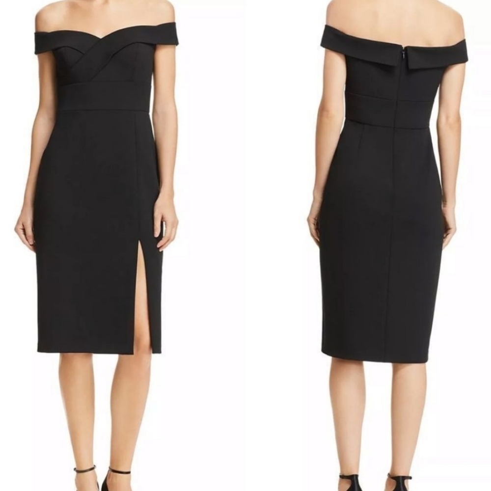 Aidan Mattox Midi Black Off-Shoulder Dress